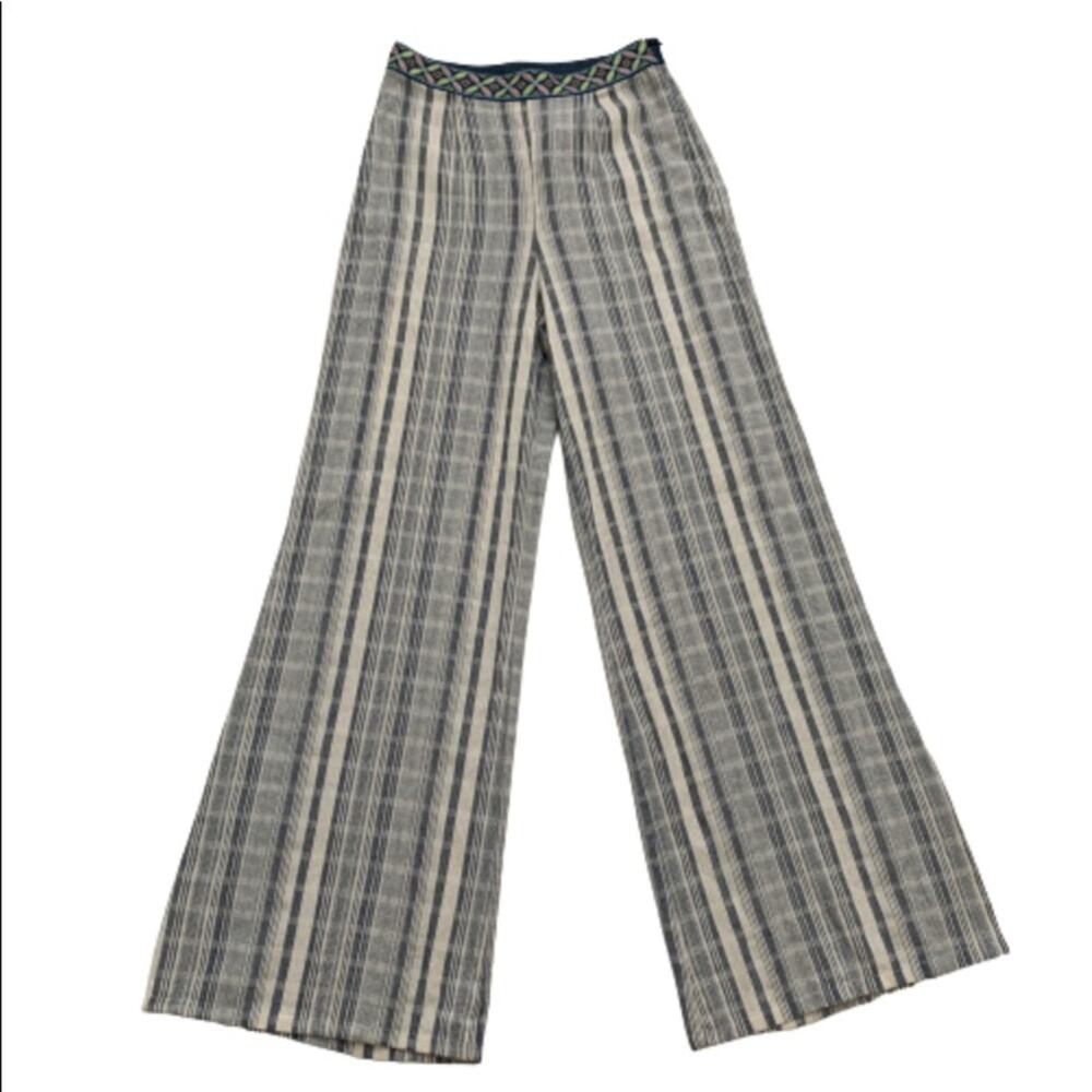 Flying Tomato Pants Wide Leg Blue Taupe Striped High Waisted Palazzo Small NWT - Picture 12 of 12